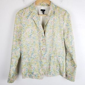 J Crew Collection Floral Blazer Allover Print 100% Cotton 3 Button Cinch Back